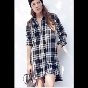 Madewell | Flannel Daywalk Shirt Dress | Plaid | Black and White | Size Large